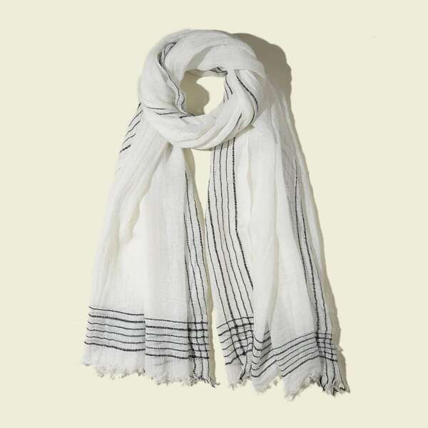 

Striped Pattern Scarf, White