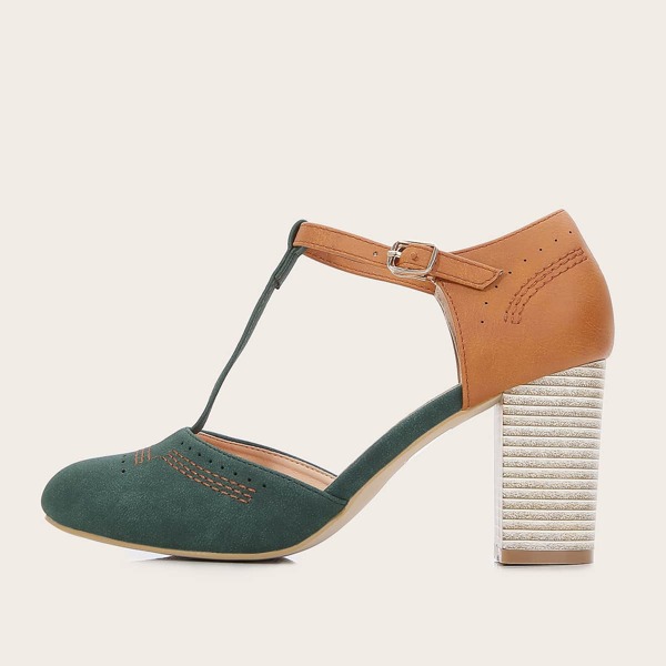 

Two Tone Chunky Heeled Pumps, Green