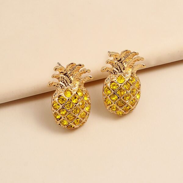 

Rhinestone Decor Pineapple Design Stud Earrings, Yellow