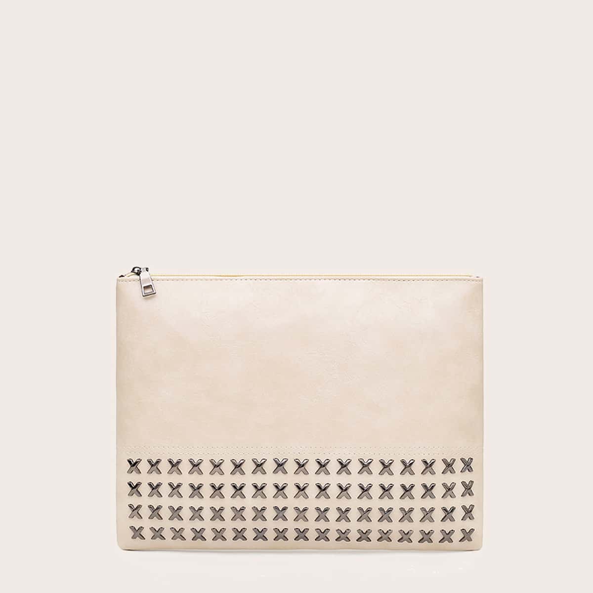 

Studded Decor Clutch Bag, Beige