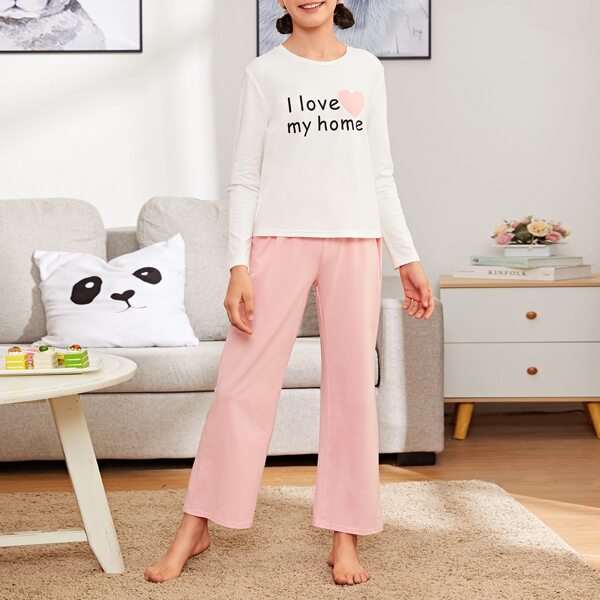 

Girls Slogan Graphic Top & Pants PJ Set, Multicolor