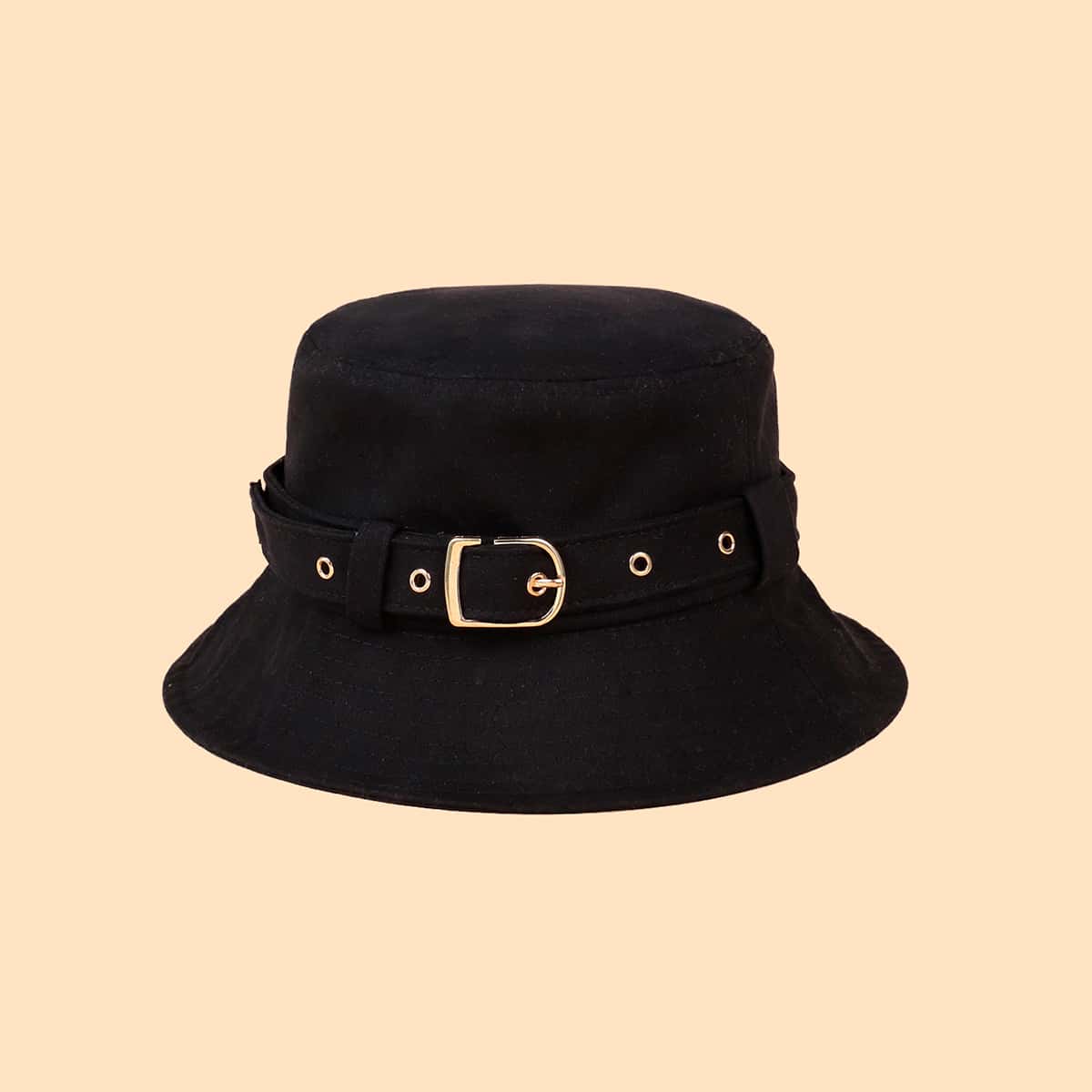 

Solid Buckle Bucket Hat, Black
