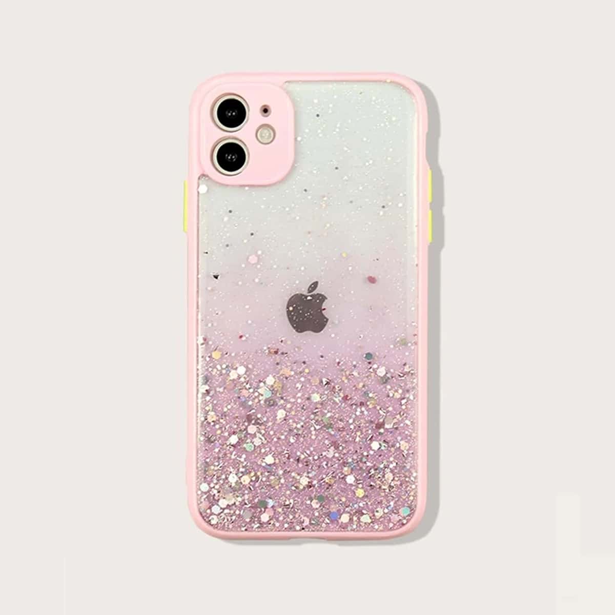 

Contrast Frame Glitter iPhone Case, Baby pink
