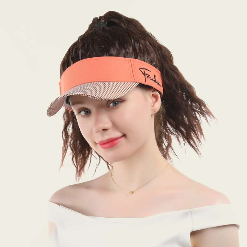 

1pc Curly Ponytail Wig With 1pc Visor Hat, Brown