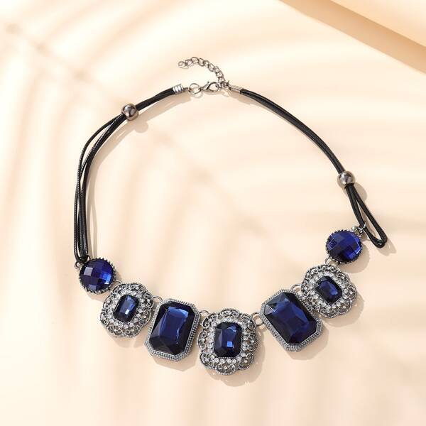 

Gemstone Decor Necklace, Blue