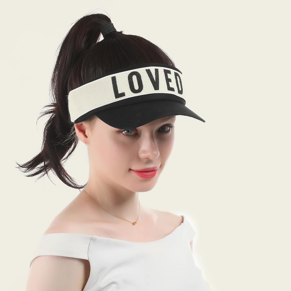 

1pc Ponytail Wig With 1pc Visor Hat, Black