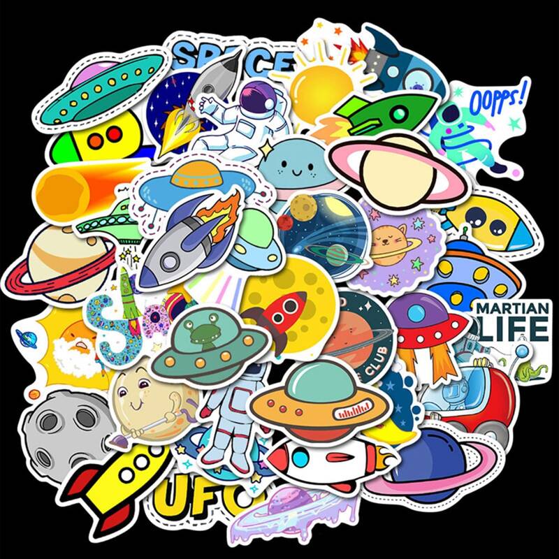 

50pcs Cartoon UFO Sticker, Multicolor