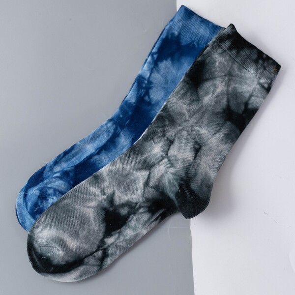 

2pairs Men Tie Dye Socks, Multicolor