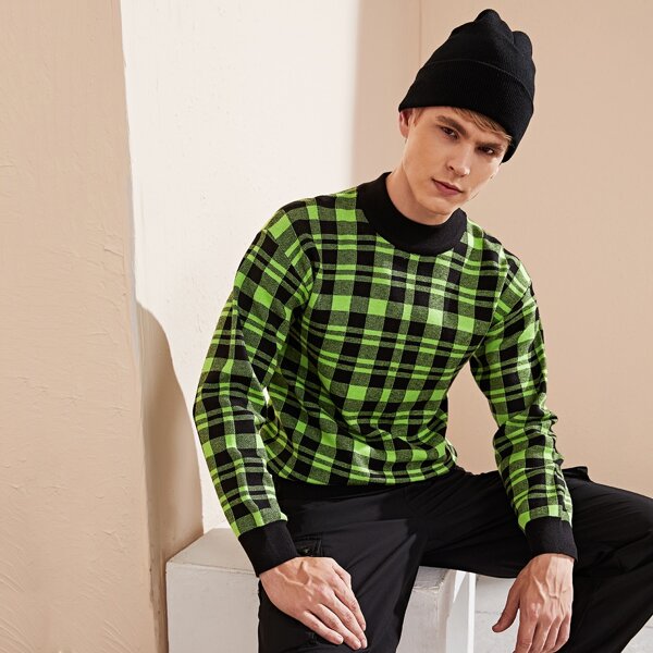 

Men Plaid Mock Neck Sweater, Multicolor