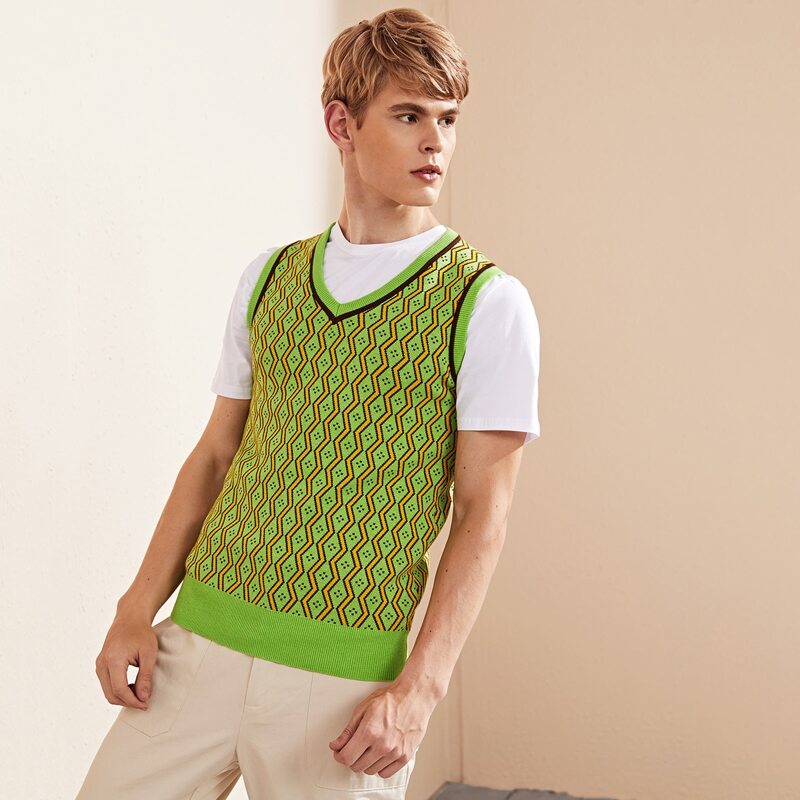 

Guys Chevron Pattern Sweater Vest, Lime green