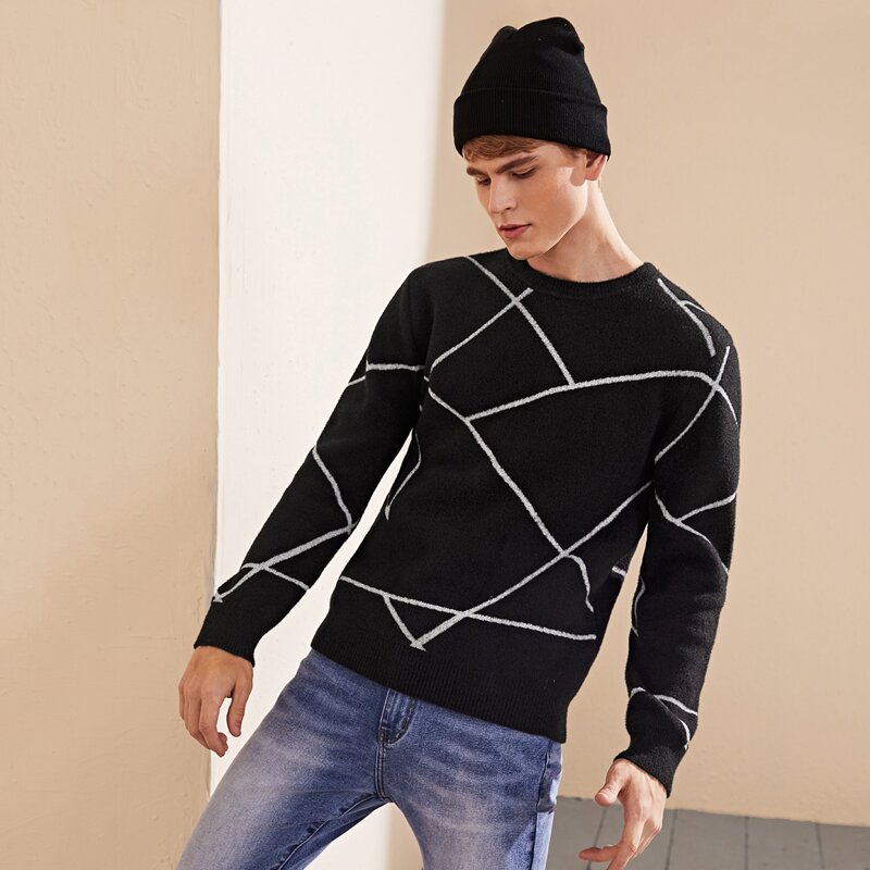 

Guys Graphic Pattern Sweater, Black