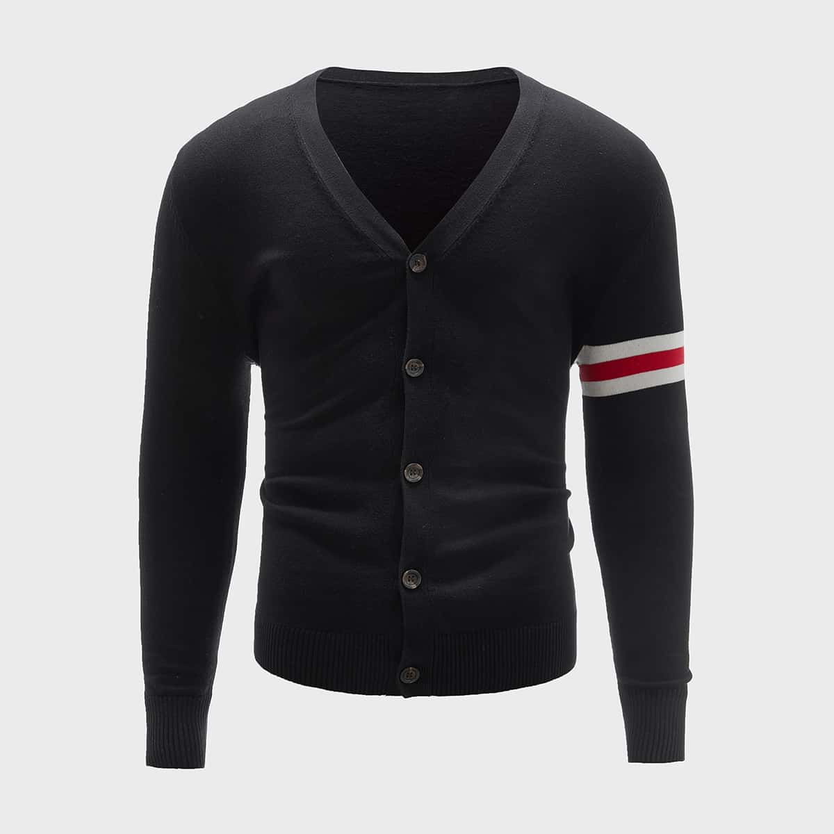 

Guys Varsity Striped Button Up Cardigan, Black
