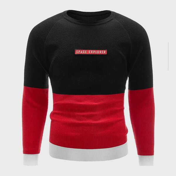 

Men Letter Patched Colorblock Sweater, Multicolor