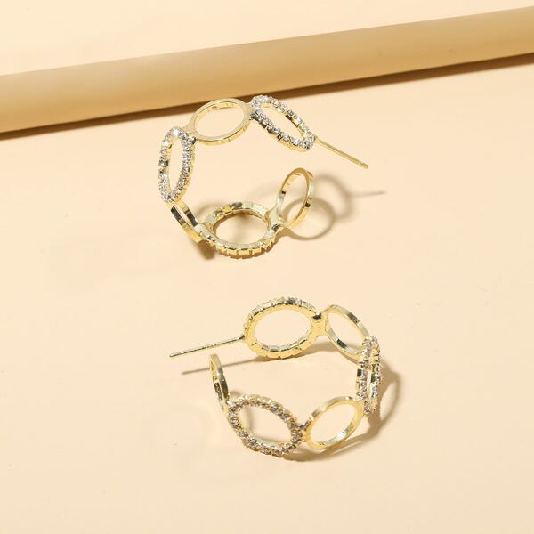 

Rhinestone Decor Chain Hoop Earrings, Gold