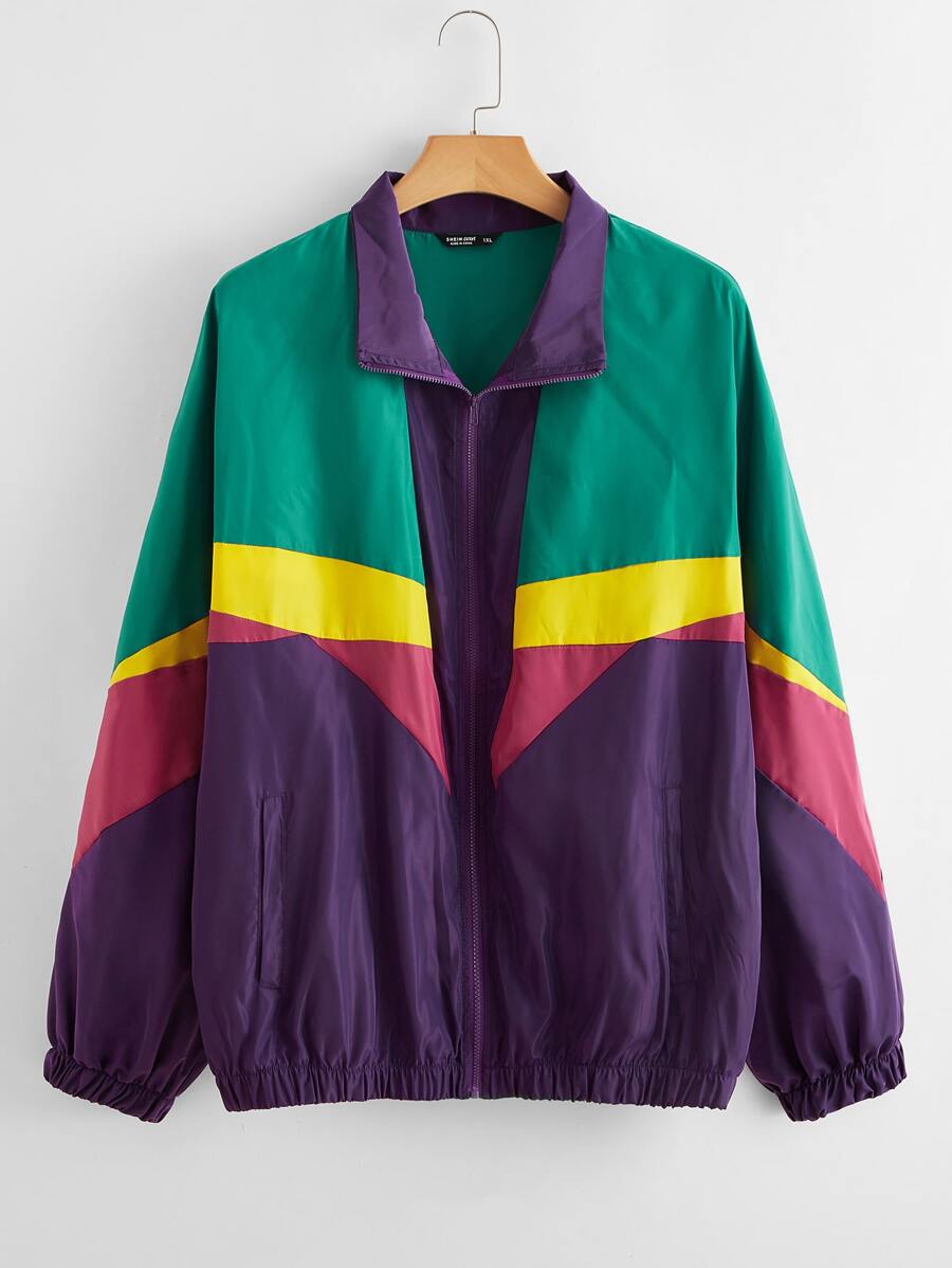 SHEIN EZwear áo khoác kích thước lớn Dây kéo Khối Màu Thể thao - Nhiều màu - Xem 1