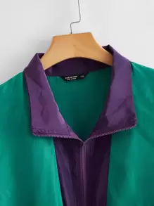 SHEIN EZwear áo khoác kích thước lớn Dây kéo Khối Màu Thể thao - Nhiều màu - Xem 4