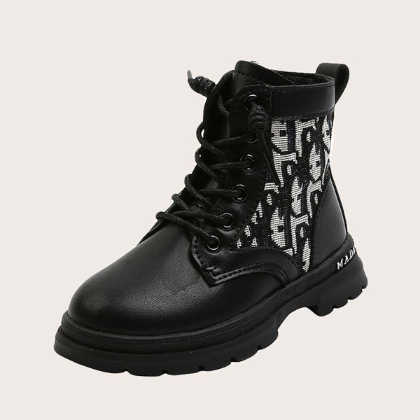 

Girls Letter Graphic Combat Boots, Black