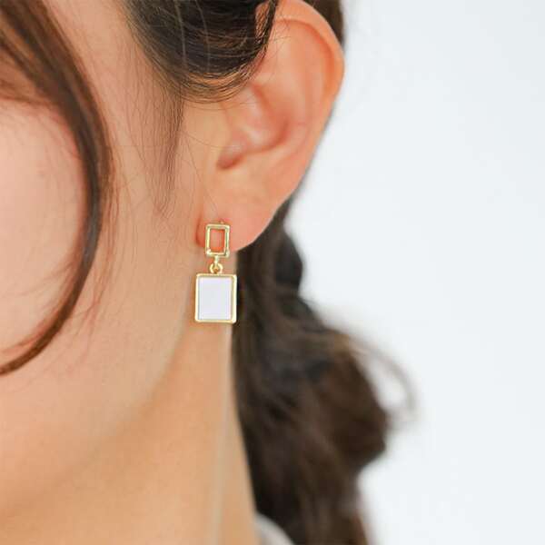 

Geometric Design Drop Earrings, White