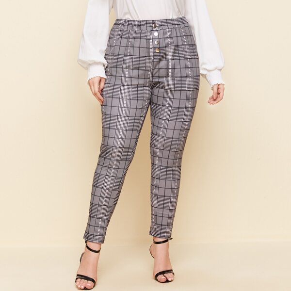

Plus Elastic Waist Plaid Leggings, Grey