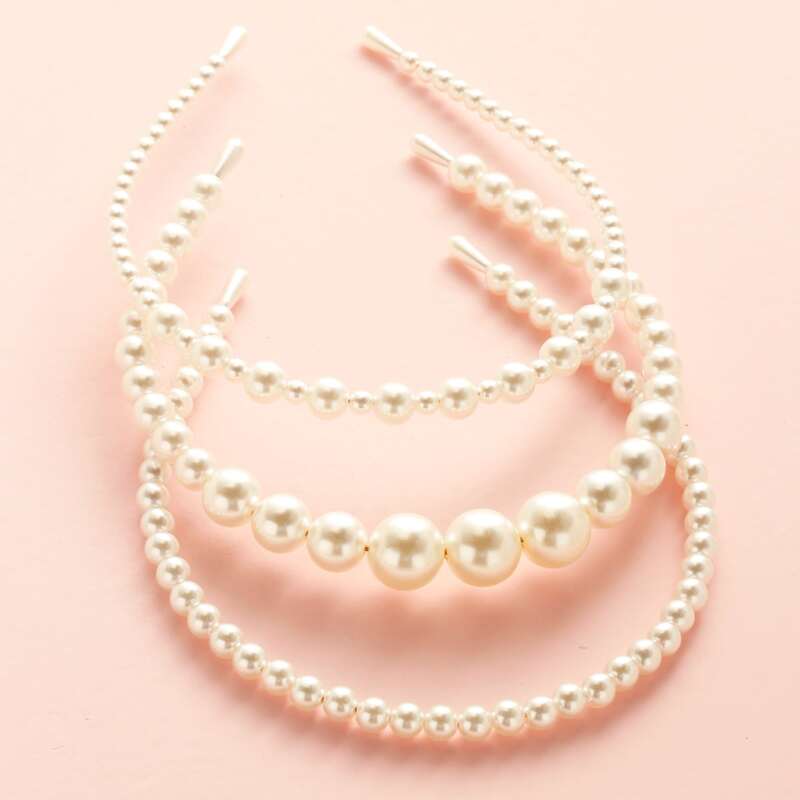 

3pcs Faux Pearl Hair Hoop, White