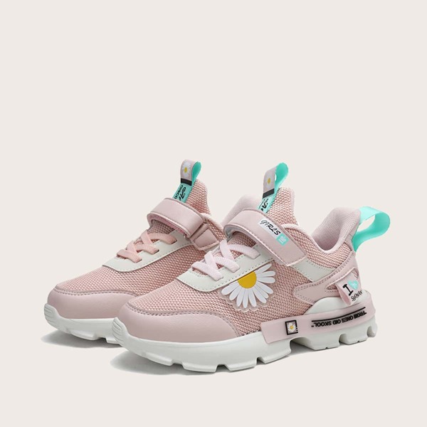 

Girls Floral Decor Velcro Strap Sneakers, Pink