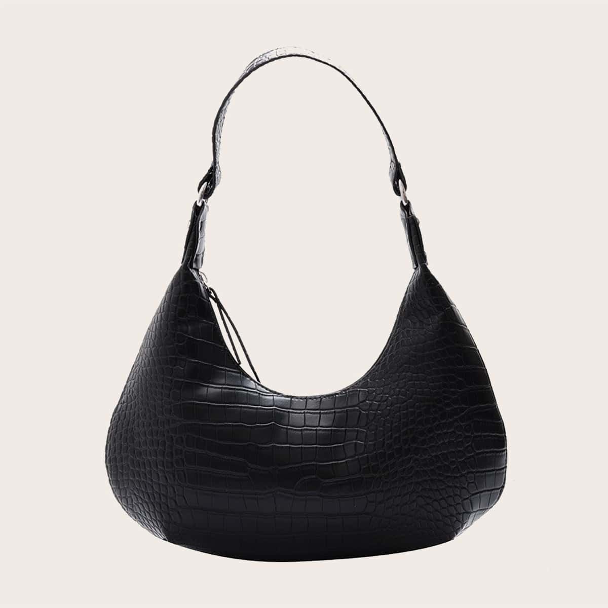 

Croc Embossed Baguette Bag, Black