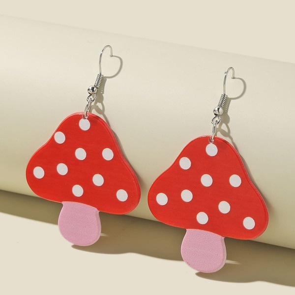 

Girls Mushroom Charm Drop Earrings, Red