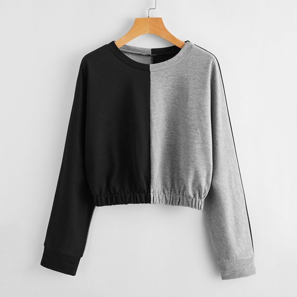 

Batwing Sleeve Color Block Crop Sweatshirt, Multicolor