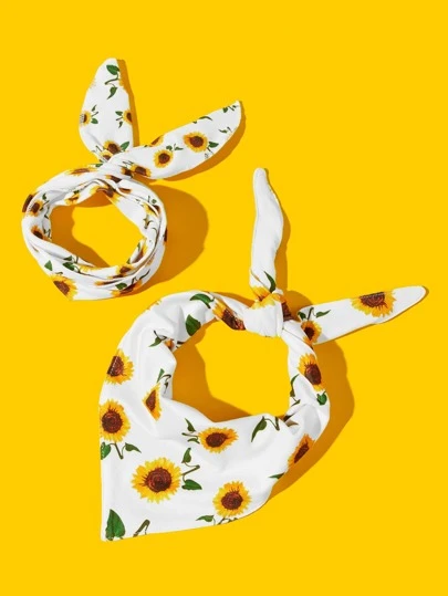 1pc Sunflower Print Dog Bib & 1pc Headband