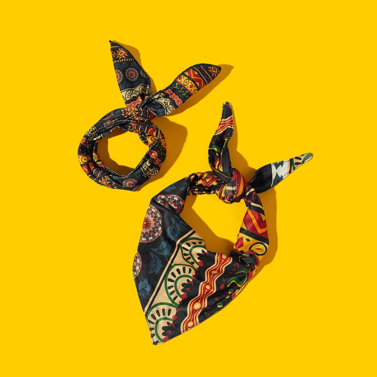 

1pc Geo Print Dog Bib & 1pc Headband, Multicolor