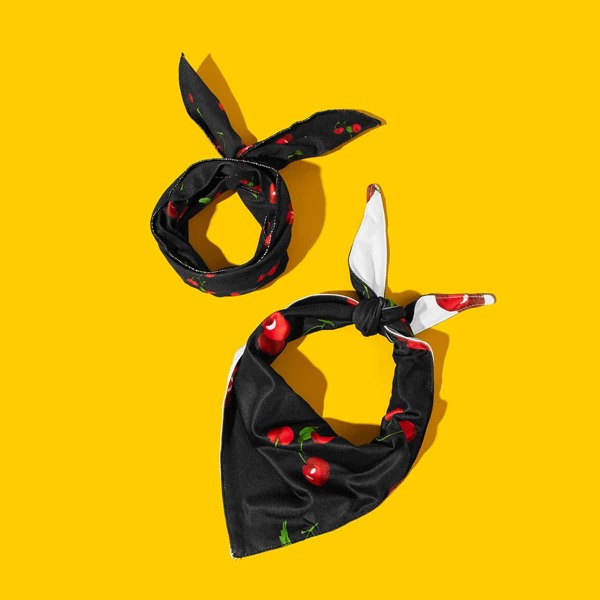 

1pc Cherry Print Dog Bib & 1pc Headband, Black