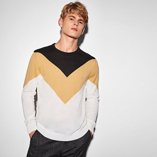 

Men Colorblock Chevron Sweater, Multicolor