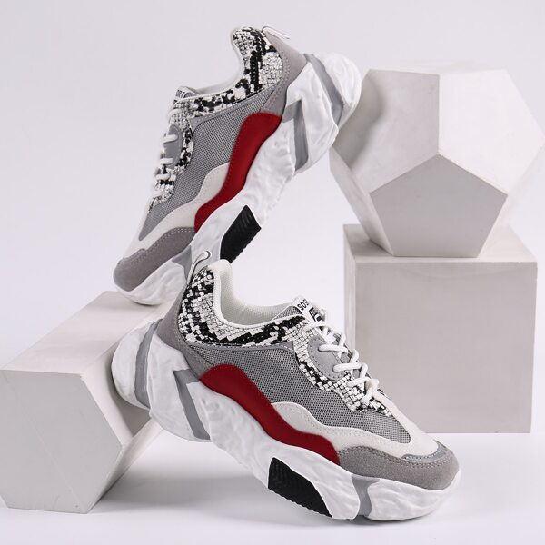 

Snakeskin Panel Colorblock Mesh Chunky Sneakers, Multicolor