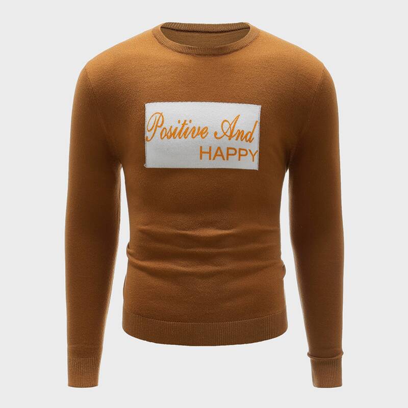 

Guys Slogan Pattern Sweater, Brown