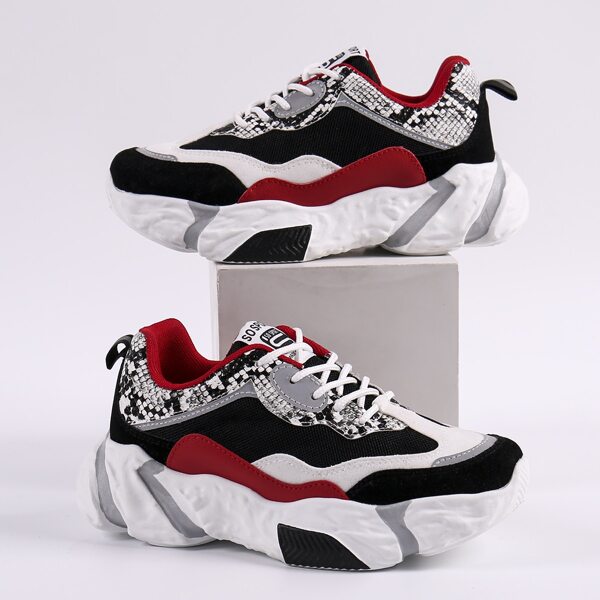 

Snakeskin Panel Colorblock Mesh Chunky Sneakers, Black