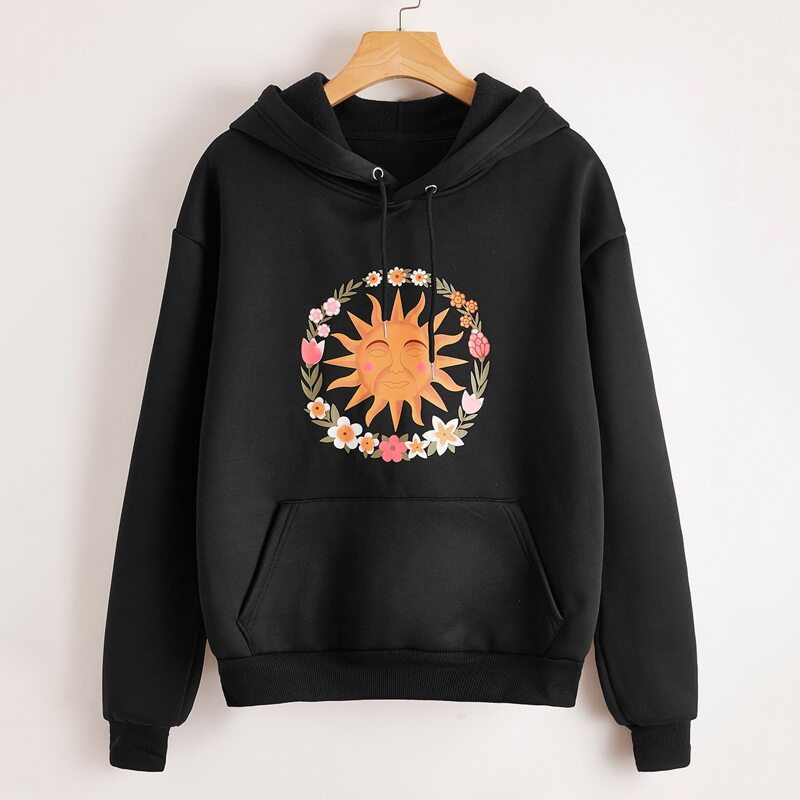 

Sun & Flower Hooded Sweatshirt, Black