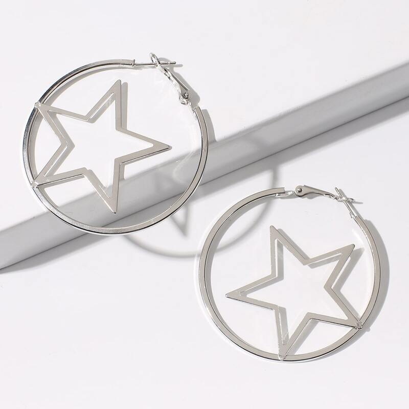 

Star Hoop Earrings, Silver
