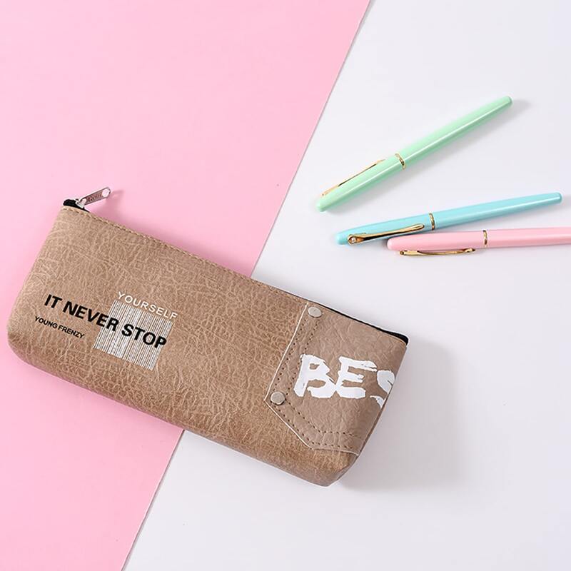 

1pc Letter Graphic Pencil Bag, Brown