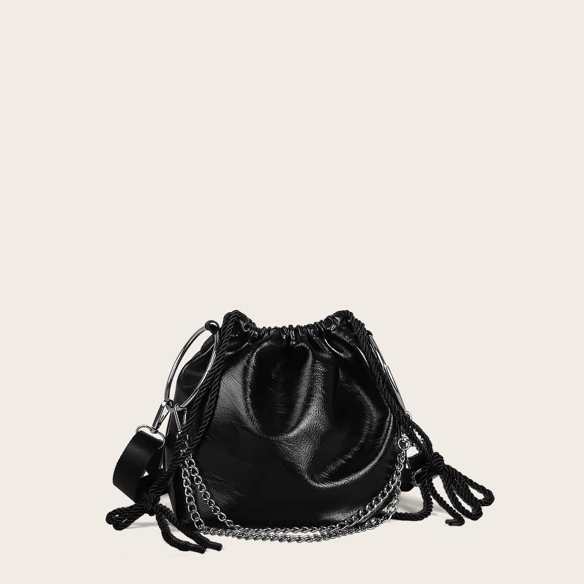 

Drawstring Decor Bucket Bag, Black