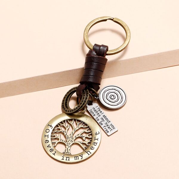 

Men Hollow Out Tree Charm Keychain, Bronze