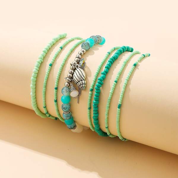 

8pcs Shell Decor Beaded Bracelet, Multicolor