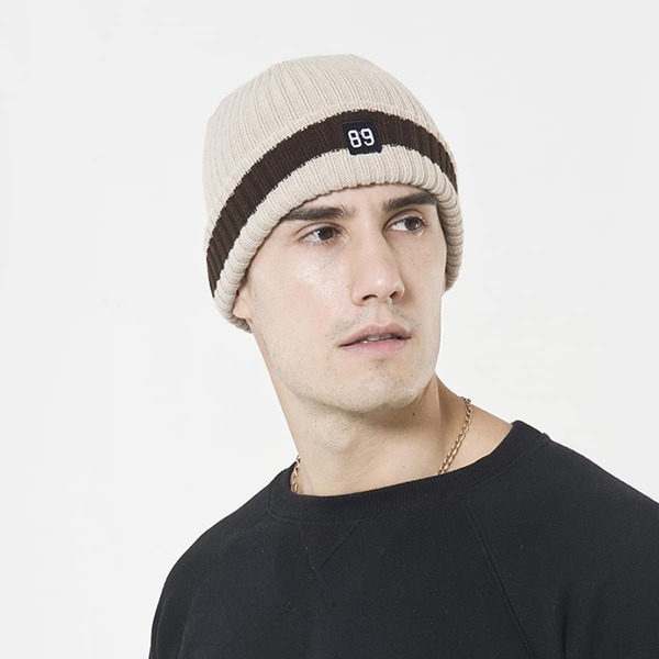 

Men Number Embroidered Beanie, Khaki