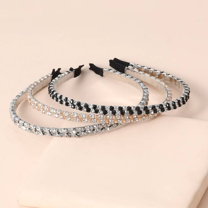 

3pcs Rhinestone Decor Hair Hoop, Multicolor