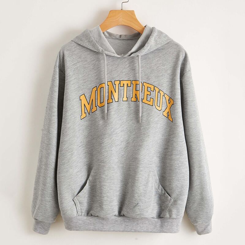 

Letter Pocket Hooded Sweatshirt, Light grey