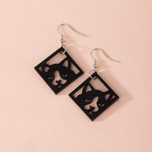 

Hollow Out Geometric Drop Earrings, Black
