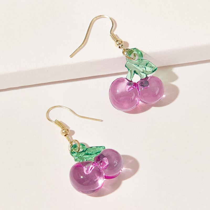 

Clear Cherry Drop Earrings, Purple