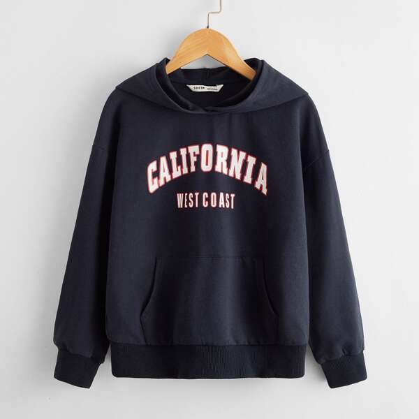 

Girls Drop Shoulder Pouch Pocket Hoodie, Navy blue
