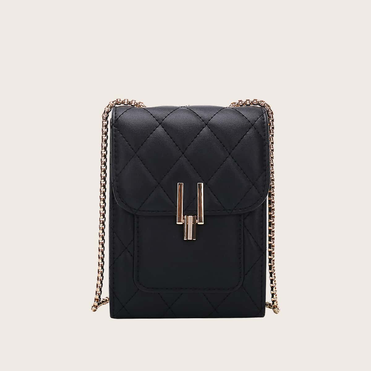 

Quilted Chain Crossbody Phone Bag, Black