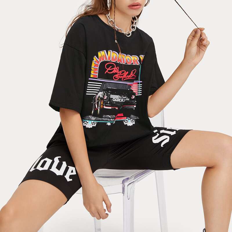 

Letter Graphic Oversized Tee, Black