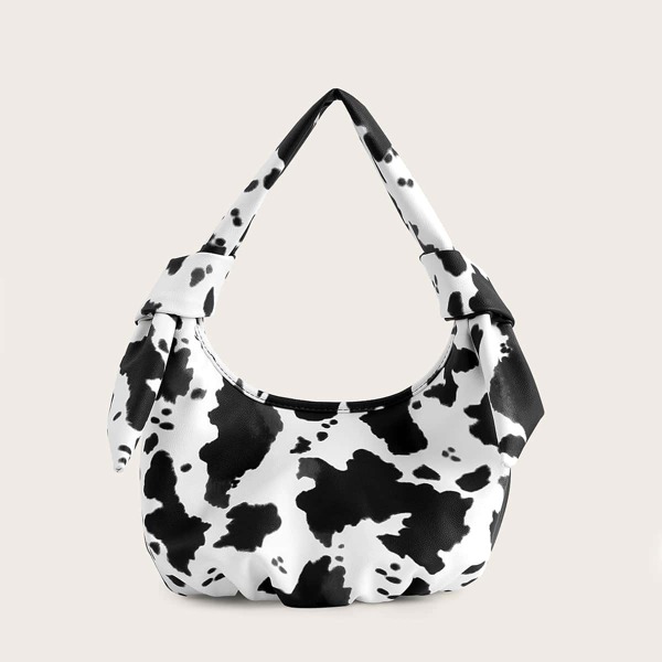 

Cow Pattern Baguette Bag, Black and white